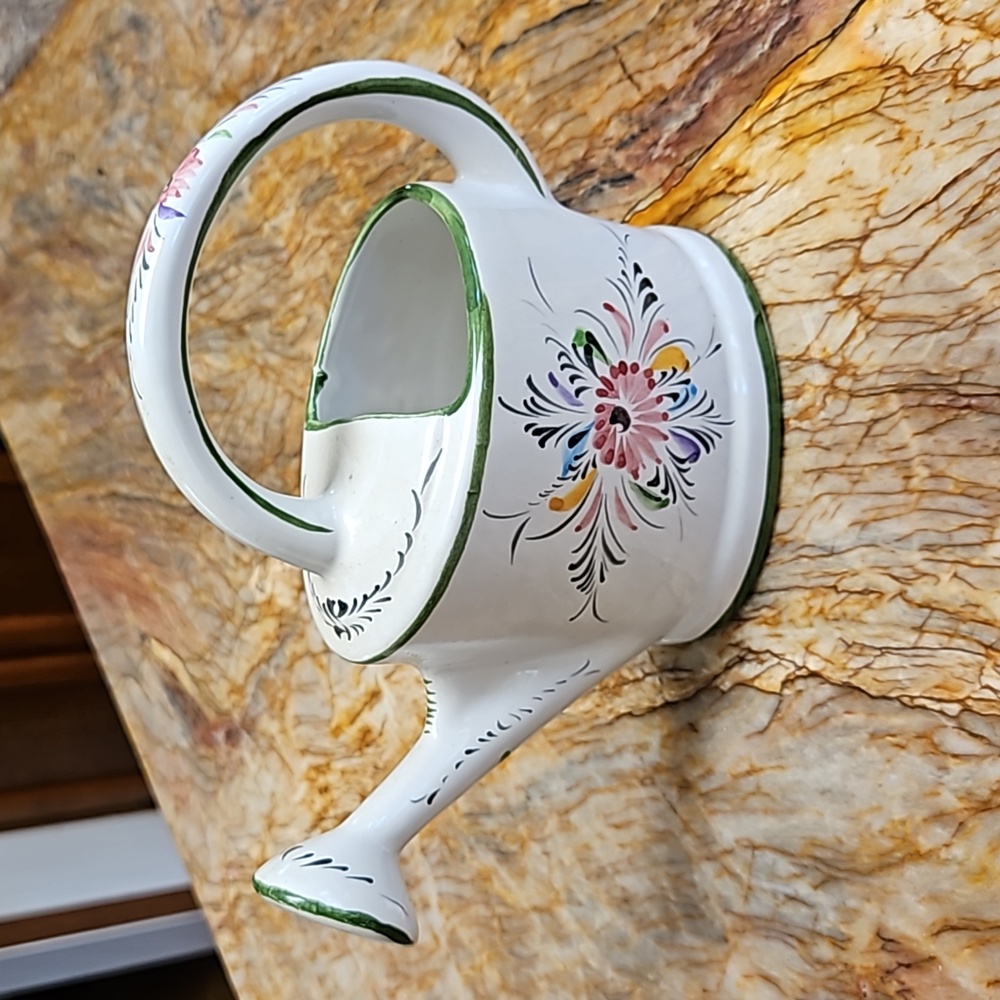 Hand painted floral ceramic watering can